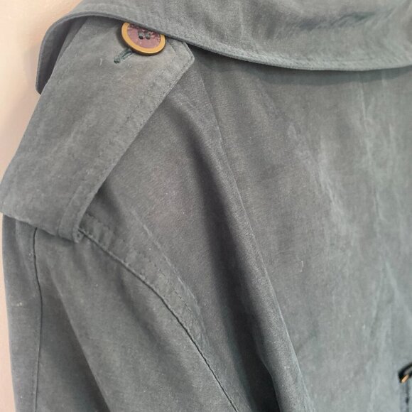 Vintage Luba Paris Trench Coat Emerald Green‎ Long Trench Coat Size Large 12 - Picture 8 of 9